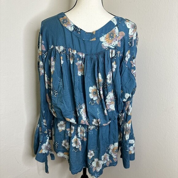Free People Tuscan Dreams Tunic‎ Dress Turquoise Blue Boho Size XS - Picture 6 of 10